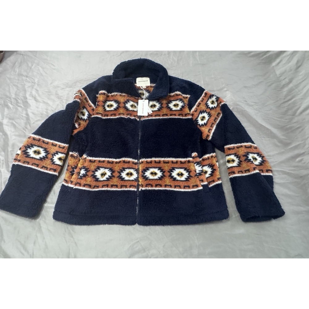 Lucky Brand Jacket Women Large Soft Geo Print Faux Fur Jacket Southwest NWT